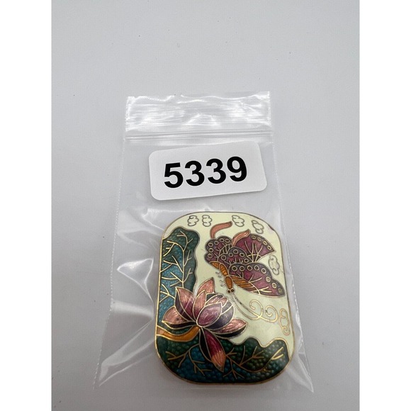 Vintage Butterfly & Flower Cloisonne Scarf Clip Slide Bolo - Picture 5 of 5